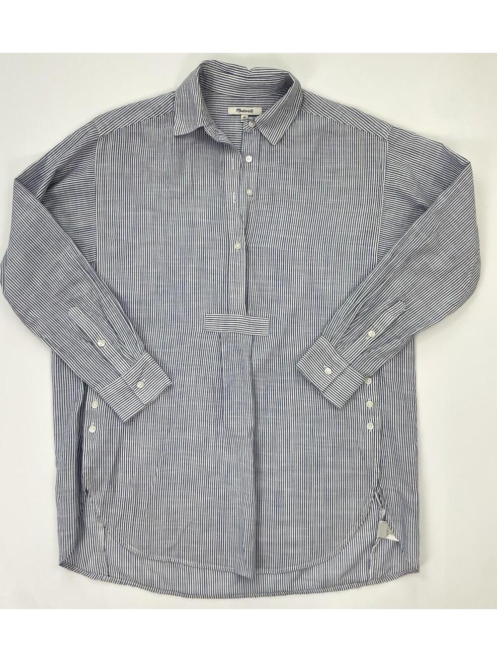 Madewell Side Button Stripe Popover Shirt Long Sleeve Beach Coastal Size XS